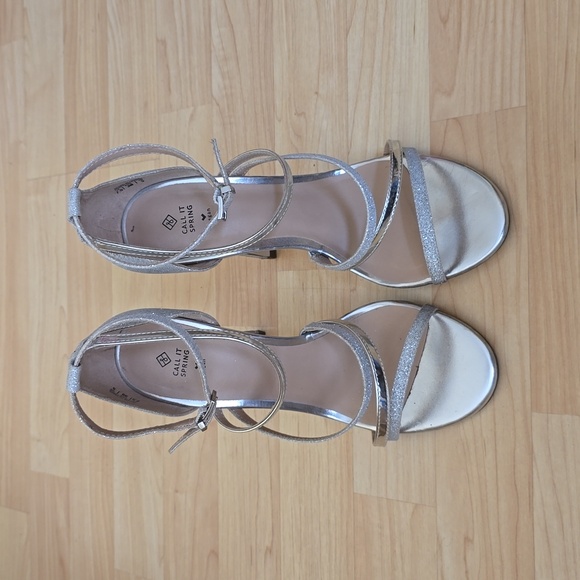 Call It Spring Vegan Open Toe Ankle Strap Silver High Heels Size 7.5 - Picture 3 of 9